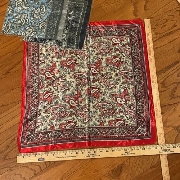 Set of three 24” X24” scarves. Navy blue, gray and red - Picture 2 of 5